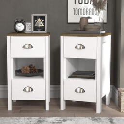 Galano Gemma 2pcs Bedside Table – Stylish 2 Drawer Side Tables with Storage – Storage Cabinets for Bedroom, Hallway, or Entryway – White/Oak - thumbnail 5