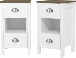 Galano Gemma 2pcs Bedside Table – Stylish 2 Drawer Side Tables with Storage – Storage Cabinets for Bedroom, Hallway, or Entryway – White/Oak - thumbnail 1