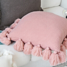 MEROPE, Acrylic Knit/Fringed Cushion Cover, 50x50cm, pink, 1pack - thumbnail 4