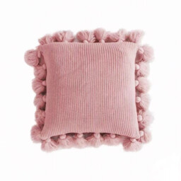 MEROPE, Acrylic Knit/Fringed Cushion Cover, 50x50cm, pink, 1pack - thumbnail 3