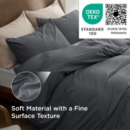 Double Duvet Cover Set - 90% Brushed Microfiber Bed Cover Set with Zipper Closure, Quilt Bedding Cover with 2 Pillowcases, Dark Grey - thumbnail 3