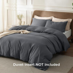 Double Duvet Cover Set - 90% Brushed Microfiber Bed Cover Set with Zipper Closure, Quilt Bedding Cover with 2 Pillowcases, Dark Grey - thumbnail 6