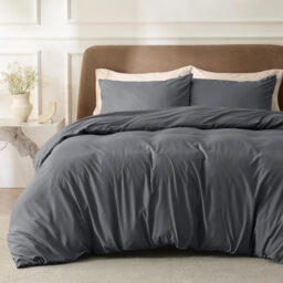 Double Duvet Cover Set - 90% Brushed Microfiber Bed Cover Set with Zipper Closure, Quilt Bedding Cover with 2 Pillowcases, Dark Grey
