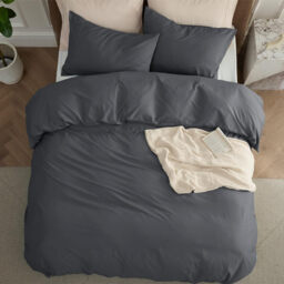 Double Duvet Cover Set - 90% Brushed Microfiber Bed Cover Set with Zipper Closure, Quilt Bedding Cover with 2 Pillowcases, Dark Grey - thumbnail 5