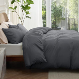Double Duvet Cover Set - 90% Brushed Microfiber Bed Cover Set with Zipper Closure, Quilt Bedding Cover with 2 Pillowcases, Dark Grey - thumbnail 2