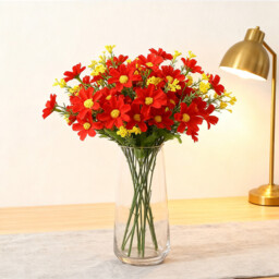 Wei's Moment 6 Bundles of Artificial Balcony  Plants and Indoors, Plastic Flowers Decoration, Faux Plastic, UV-Resistant Flowers for Graves and Garden Bright red - thumbnail 4