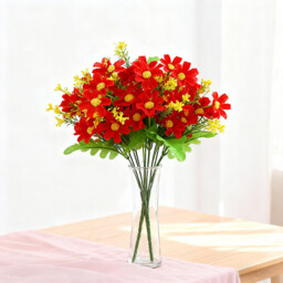 Wei's Moment 6 Bundles of Artificial Balcony  Plants and Indoors, Plastic Flowers Decoration, Faux Plastic, UV-Resistant Flowers for Graves and Garden Bright red - thumbnail 3