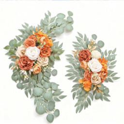 Wei's Moment Artificial Flower Swag Set of 2 for Wedding Welcome Signs Floral Decorations, Burnt Orange Wedding Arch Flowers for Wedding Ceremony - thumbnail 3