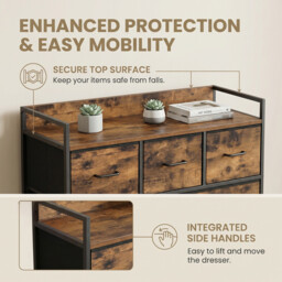 JOYFURNOS 7-Drawer Fabric Dresser with Handles –98x28.5x85cm Rustic Brown & Ink Black, Metal Frame – Spacious Bedroom Storage Cabinet for Clothes & Linens - thumbnail 7