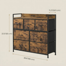 JOYFURNOS 7-Drawer Fabric Dresser with Handles –98x28.5x85cm Rustic Brown & Ink Black, Metal Frame – Spacious Bedroom Storage Cabinet for Clothes & Linens - thumbnail 4