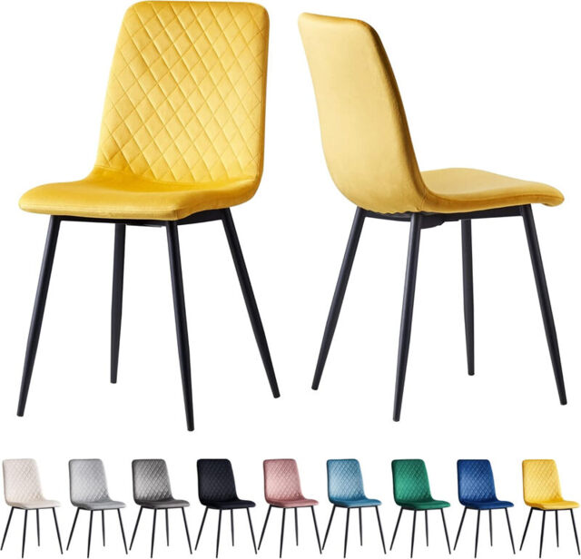 mcc Direct Set of 2 Designer Velvet Fabric Dining Chairs with Metal Legs, Lexi, Yellow - image 1