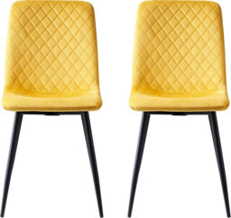 mcc Direct Set of 2 Designer Velvet Fabric Dining Chairs with Metal Legs, Lexi, Yellow - thumbnail 3