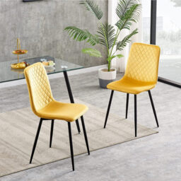 mcc Direct Set of 2 Designer Velvet Fabric Dining Chairs with Metal Legs, Lexi, Yellow - thumbnail 2