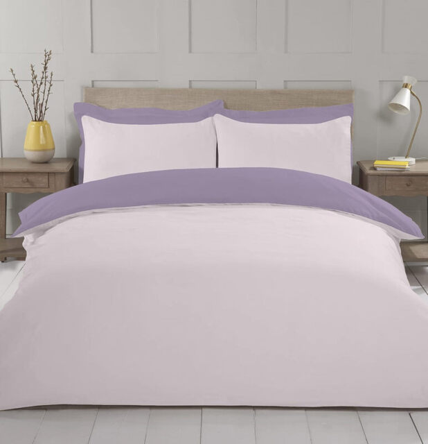 NightComfort Duvet Cover Set Plain Reversible Polycotton Pink/Purple Single - image 1
