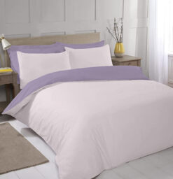 NightComfort Duvet Cover Set Plain Reversible Polycotton Pink/Purple Single - thumbnail 2