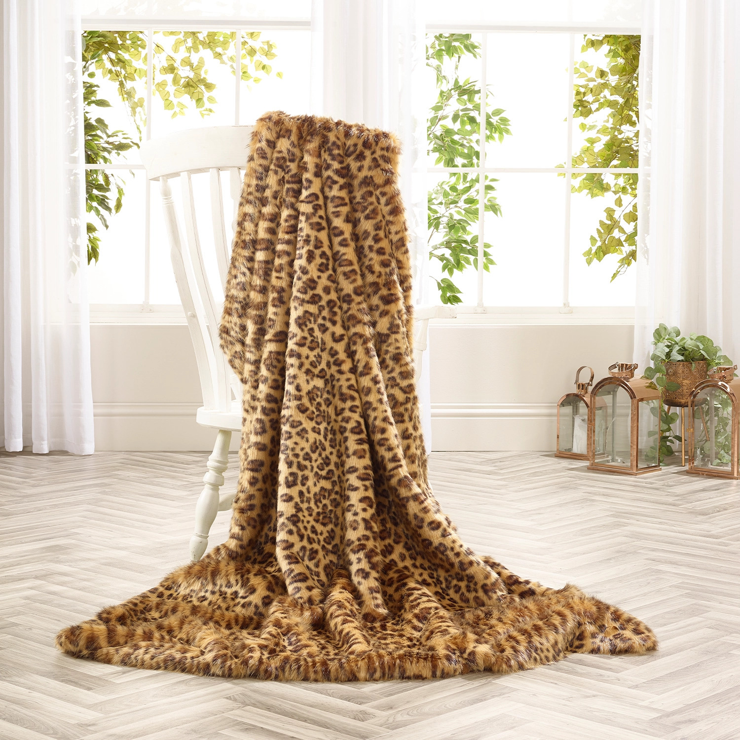Gold Leopard Faux Fur Throw - Standard