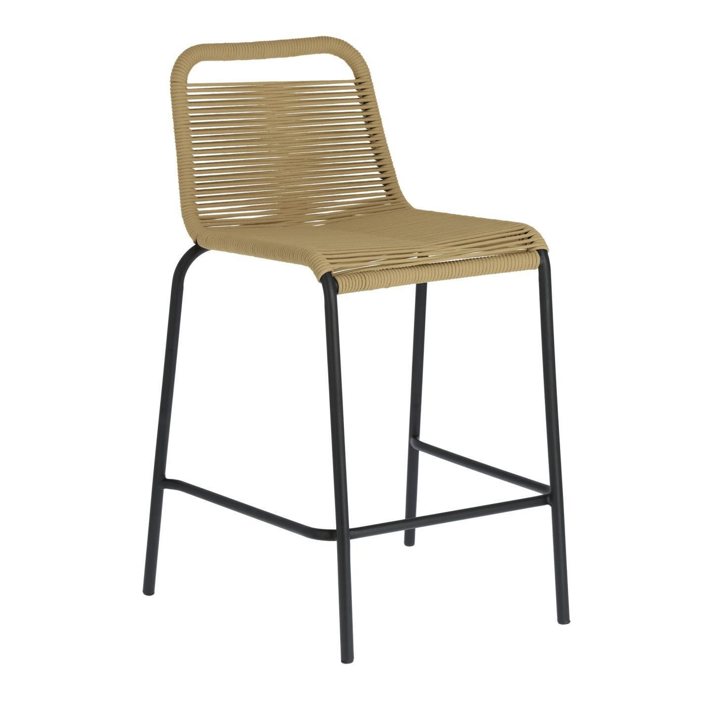Lambton stool in brown rope and black finish steel 62 cm