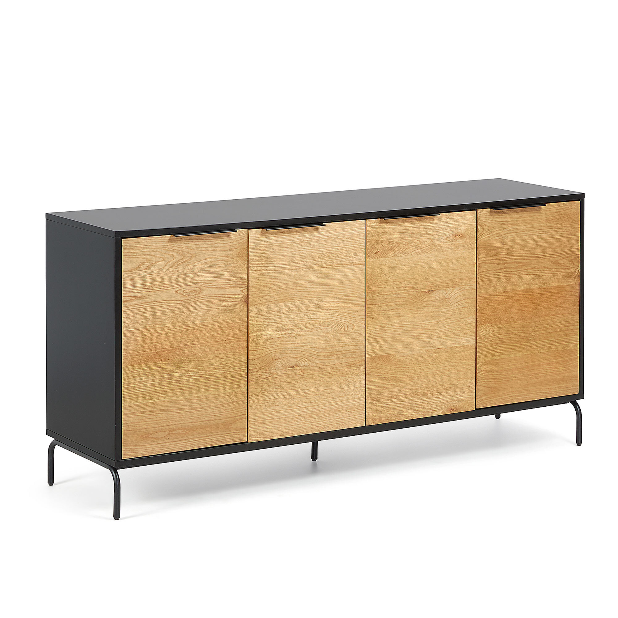 Savoi 4 door MDF sideboard with black lacquer & painted steel, 165 x 80 cm