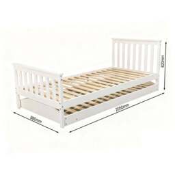 Jinsen Single Bed Frame with Trundle / Guest Bed, White - thumbnail 2