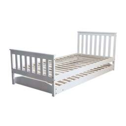 Jinsen Single Bed Frame with Trundle / Guest Bed, White - thumbnail 4