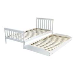 Jinsen Single Bed Frame with Trundle / Guest Bed, White - thumbnail 5