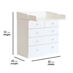 1780 Baby 5 Drawer Changing Unit with Changing Board, White - thumbnail 4