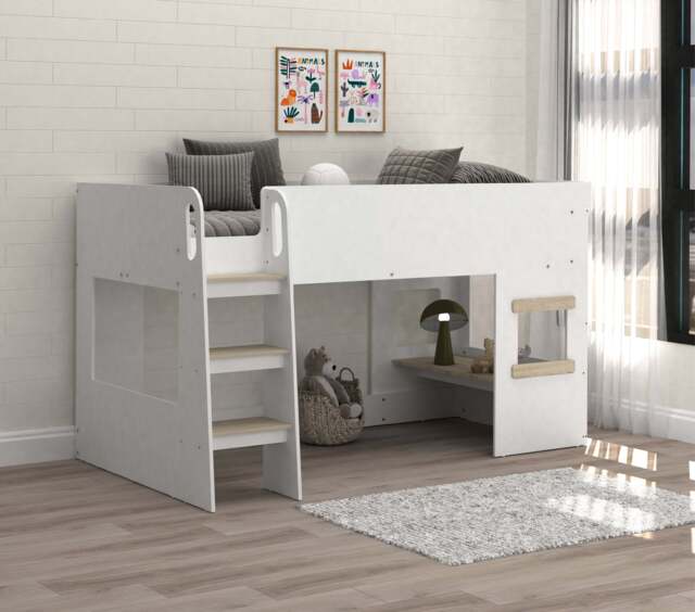 Single Mid Sleeper with Under Desk, White Oak Effect - image 1