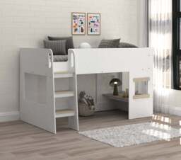 Single Mid Sleeper with Under Desk, White Oak Effect - thumbnail 1