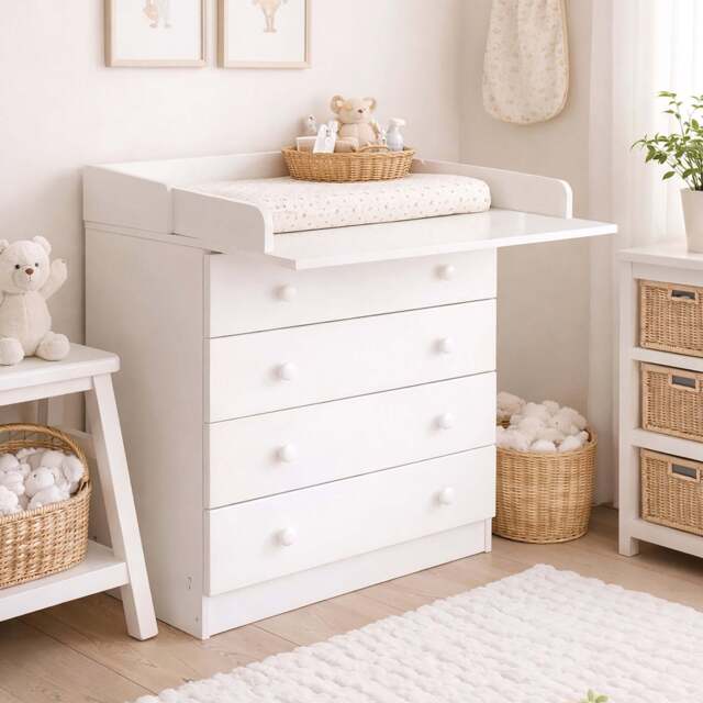 1580 Baby 4 Drawer Changing Unit with Changing Board, White - image 1