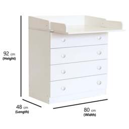 1580 Baby 4 Drawer Changing Unit with Changing Board, White - thumbnail 4