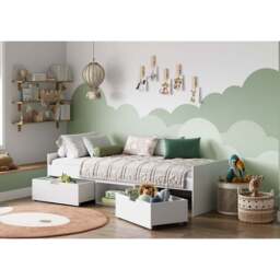Flash Single Cabin Bed with 2 Drawers, White - thumbnail 1