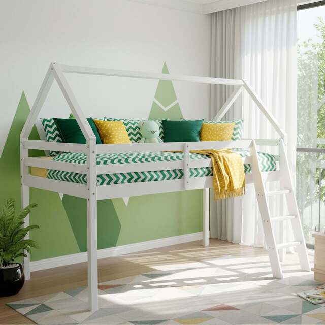 Jinsen Mid Sleeper Single Bed Frame, White - image 1