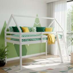 Jinsen Mid Sleeper Single Bed Frame, White - thumbnail 1