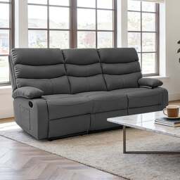3 Seater Manual Recliner Sofa, Dark Grey - thumbnail 3