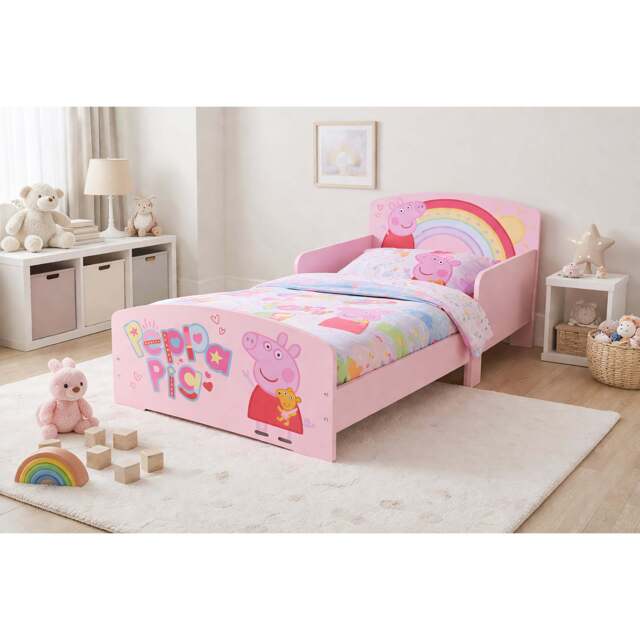 Peppa Pig Kids Toddler Bed Frame with Safety Rails, Pink