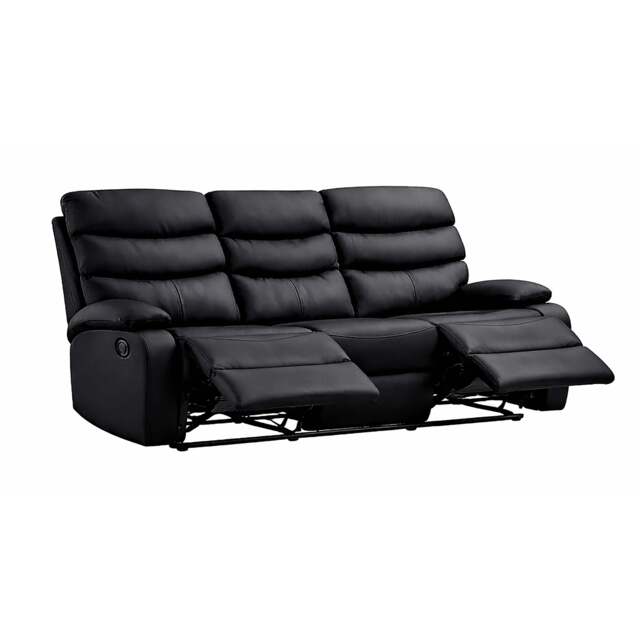 3 Seater Manual Recliner Sofa, Black - image 1