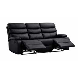 3 Seater Manual Recliner Sofa, Black - thumbnail 1