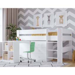 Single Mid Sleeper with Desk & Drawers Bundle, White