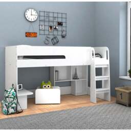 Single Mid Sleeper with Desk, Bookcase & Toybox, White - thumbnail 4