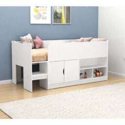 Single Storage Mid Sleeper with Cupboard & Shelves - Single / White