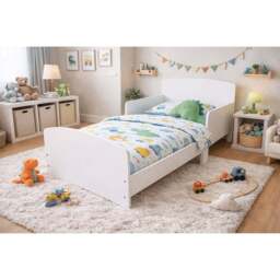 Kids Toddler Bed Frame with Safety Rails, White