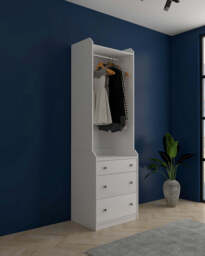 3 Drawer Open Wardrobe, White - thumbnail 2