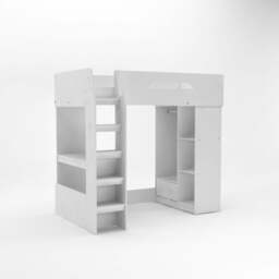 Single High Sleeper Bed Frame with Desk, Storage & Hanging Area, White - thumbnail 3