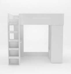 Single High Sleeper Bed Frame with Desk, Storage & Hanging Area, White - thumbnail 2
