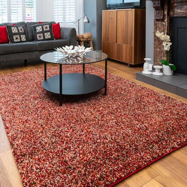 Burnt Orange Mottled Shaggy Living Room Rug - Alder - 80cm x 150cm
