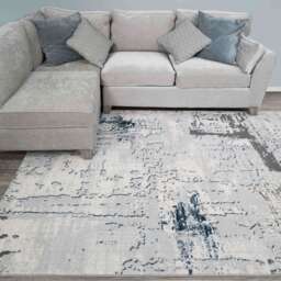 Modern Blue Abstract Distressed Living Room Rugs - Grace - Hatton - 80cm x 150cm
