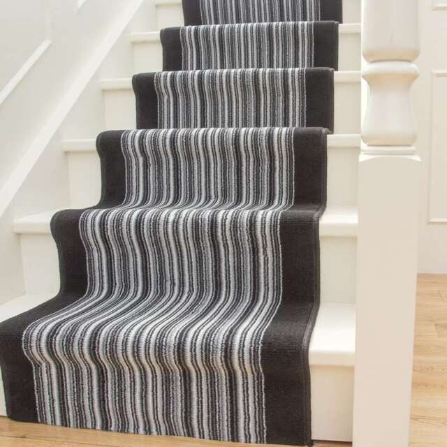 Black White Stripey Stair Carpet Runner - Cut to Measure - Scala - 1ft