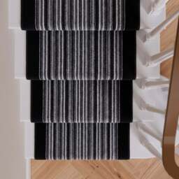 Black White Stripey Stair Carpet Runner - Cut to Measure - Scala - 1ft