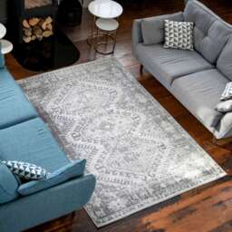 Grey Distressed Vintage Large Living Room Rugs - Oscar - 60cm x 110cm
