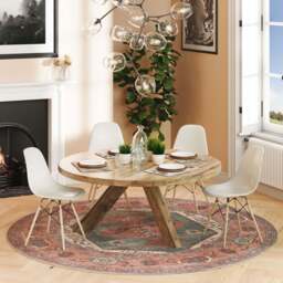 Flatwoven Washable Distressed Terracotta Circle Rug - Renuu - 180cm x 180cm Circle